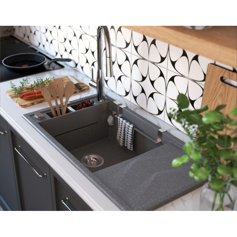 Elegancki Zlewozmywak Granitowy Magnetic Nero 82x50 z Ociekaczem - Styl i Funkcjonalność