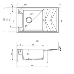 Magnetyczny zlewozmywak granitowy 1-komorowy z ociekaczem szary metalik 82x50 ZRM_S113