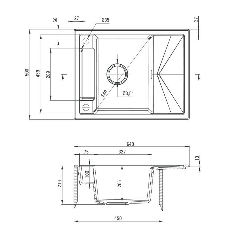 Granitowy Zlewozmywak Magnetyczny 1-Komorowy z Ociekaczem - Alabaster Elegance 64x50 cm