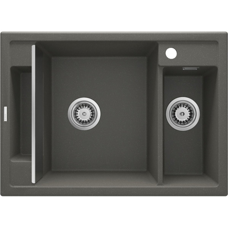 Elegancki zlewozmywak granitowy 1,5-komorowy Magnetic 69x50 antracytowy bez ociekacza
