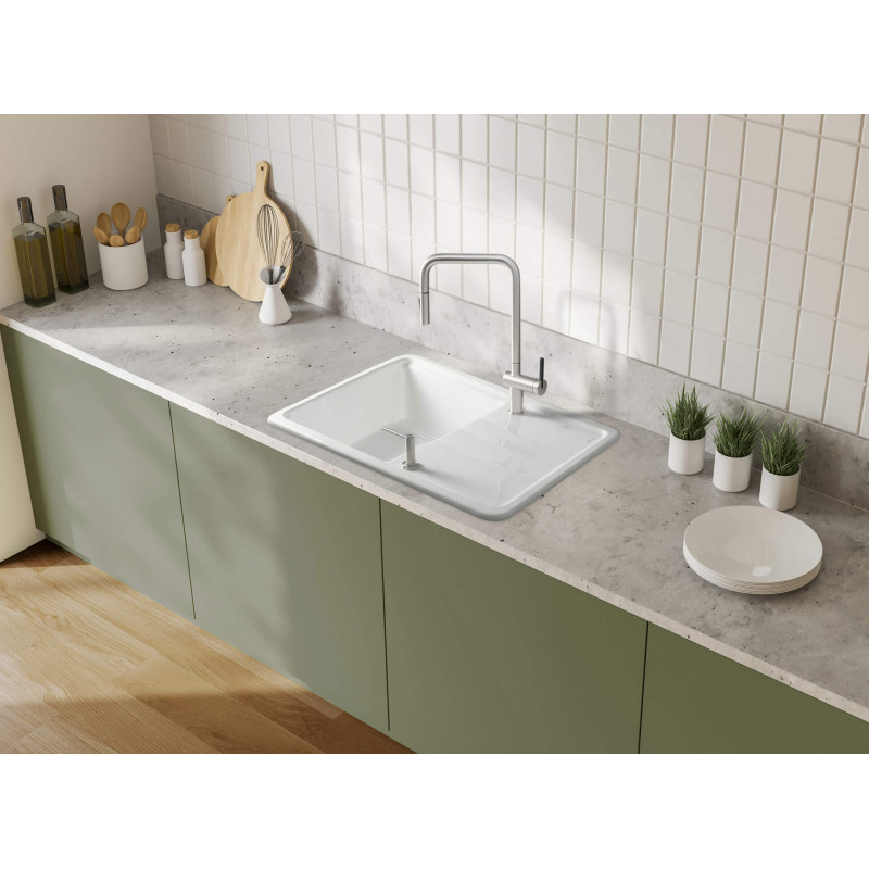 Ceramiczny Zlewozmywak 1-komorowy z Ociekaczem, Biały Błysk - Elegancja i Funkcjonalność