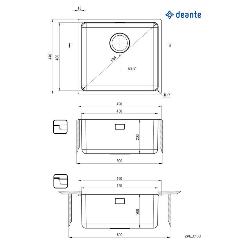Elegancki Zlewozmywak 1-komorowy ze Stali 304 - Wpuszczany lub Podblatowy, Odwracalny, Zestaw w Komplecie