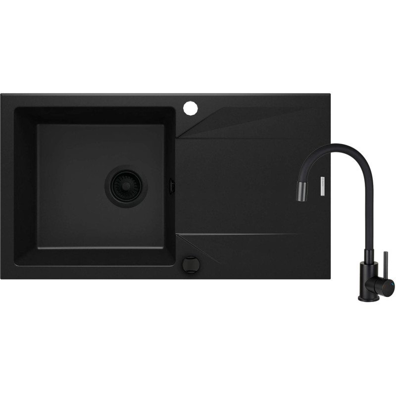 Granitowy Zlewozmywak NERO z Elastyczną Baterią i Ociekaczem – Elegancja i Funkcjonalność