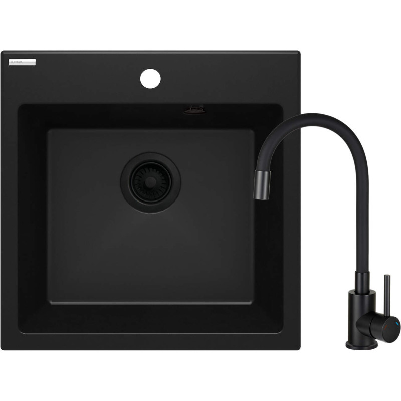 Ekskluzywny Zlewozmywak Granitowy Nero 1-Komorowy z Baterią i Elastyczną Wylewką