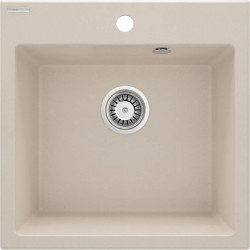 Elegancki zlew granitowy beżowy 1-komorowy z matowym wykończeniem i automatycznym korkiem