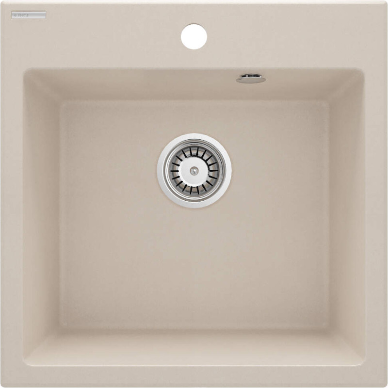 Elegancki zlew granitowy beżowy 1-komorowy z matowym wykończeniem i automatycznym korkiem