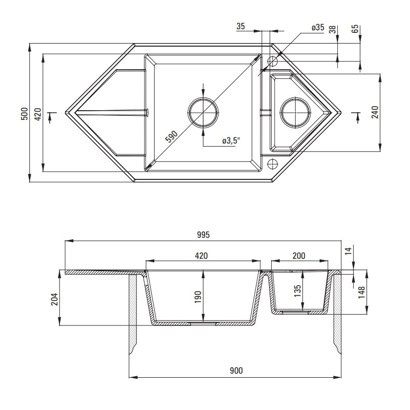 Granitowy Zlewozmywak Alabaster 1.5-Komorowy z Ociekaczem, Space-Saver - Elegancja i Funkcjonalność!