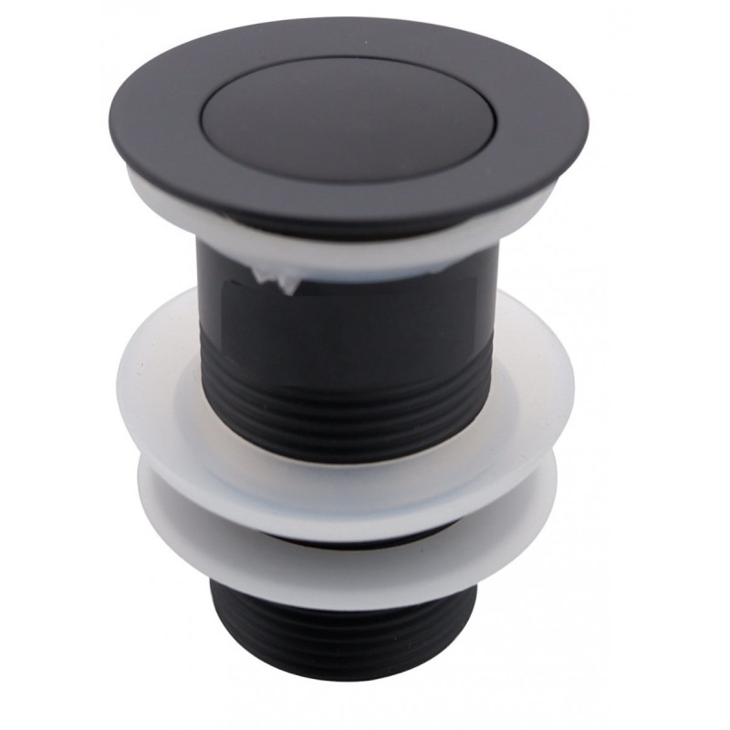 Elegancki korek umywalkowy click-clack z mosiądzu i czarnym wykończeniem, przelewowy