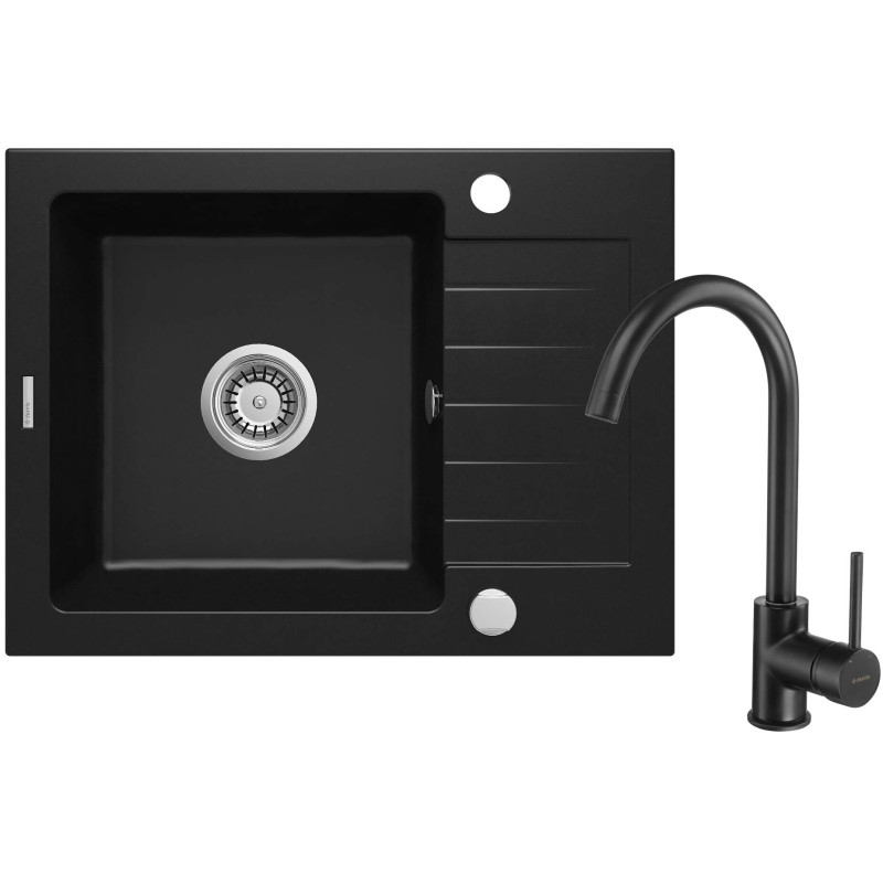 Elegancki zlewozmywak granitowy 1-komorowy z baterią i ociekaczem – styl i funkcjonalność