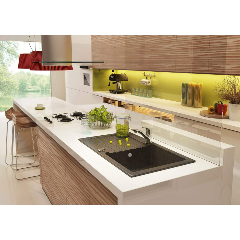 Elegancki zlewozmywak granitowy 1-komorowy z baterią i ociekaczem – styl i funkcjonalność