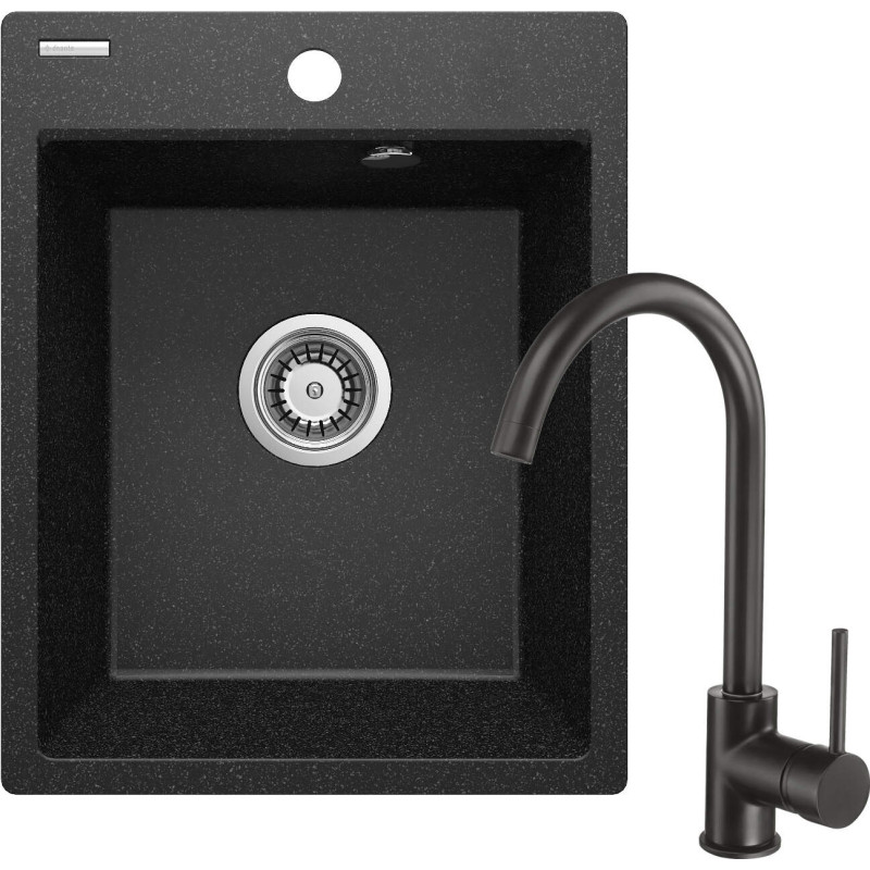 Granitowy Zlewozmywak z Baterią 1-komorowy, Grafitowy Mat - Idealny Styl i Komfort do Twojej Kuchni!