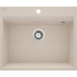 Beżowy Zlewozmywak Granitowy 1-komorowy Matowy z Osprzętem, Montaż Wpuszczany 60x50 cm