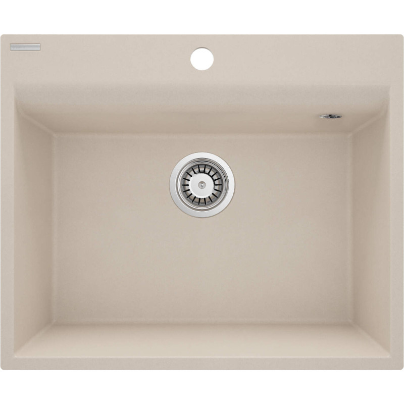 Beżowy Zlewozmywak Granitowy 1-komorowy Matowy z Osprzętem, Montaż Wpuszczany 60x50 cm