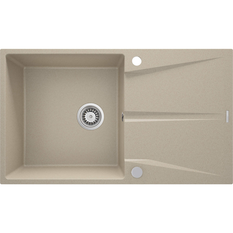 Granitowy zlewozmywak 1-komorowy z ociekaczem, odwracalny, montaż wpuszczany, matowy piasek
