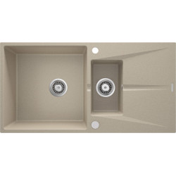 Granitowy Zlew 1.5-komorowy z Ociekaczem, Matowy Złoty Piasek, Wpuszczany, Odwracalny