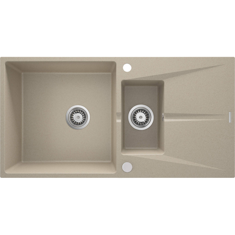 Granitowy Zlew 1.5-komorowy z Ociekaczem, Matowy Złoty Piasek, Wpuszczany, Odwracalny