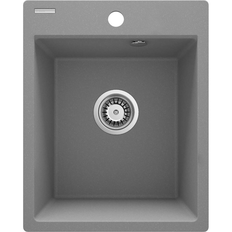 Zlewozmywak granitowy GrayStone 1-komorowy, wpuszczany, z syfonem space-saver i osprzętem