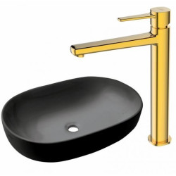 Teja Black: Luksusowa umywalka z baterią GLAMOUR Gold – Elegancja w Twojej łazience!