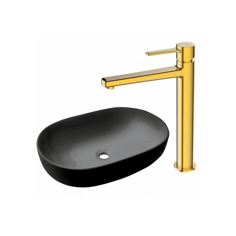 Teja Black: Luksusowa umywalka z baterią GLAMOUR Gold – Elegancja w Twojej łazience!