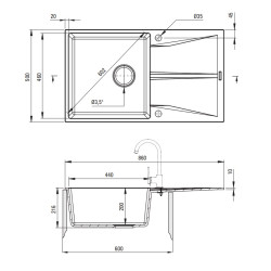 Elegancki Zlew Granitowy 1-Komorowy z Ociekaczem, Szary Mat, Idealny dla Zmywarek!