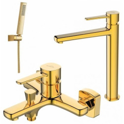 Złota luksusowa bateria Invena GLAMOUR z zestawem natryskowym – Elegancja w Twojej łazience!