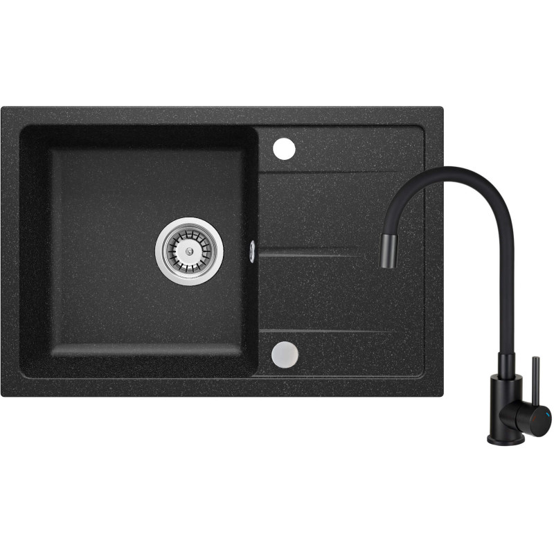 Granitowy zlewozmywak z elastyczną baterią nero - Styl i funkcjonalność w jednym!