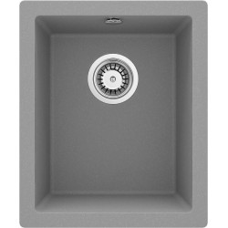 Granitowy Zlewozmywak Podblatowy 1-Komorowy Szary Matowy z Oszczędnym Syfonem Space-Saver