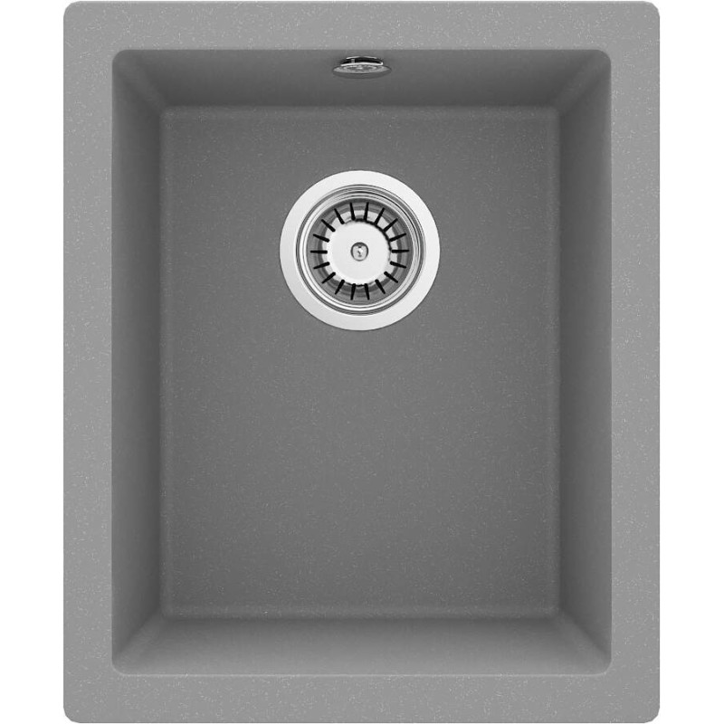 Granitowy Zlewozmywak Podblatowy 1-Komorowy Szary Matowy z Oszczędnym Syfonem Space-Saver