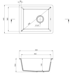Granitowy Zlewozmywak Podblatowy 1-Komorowy Szary Matowy z Oszczędnym Syfonem Space-Saver