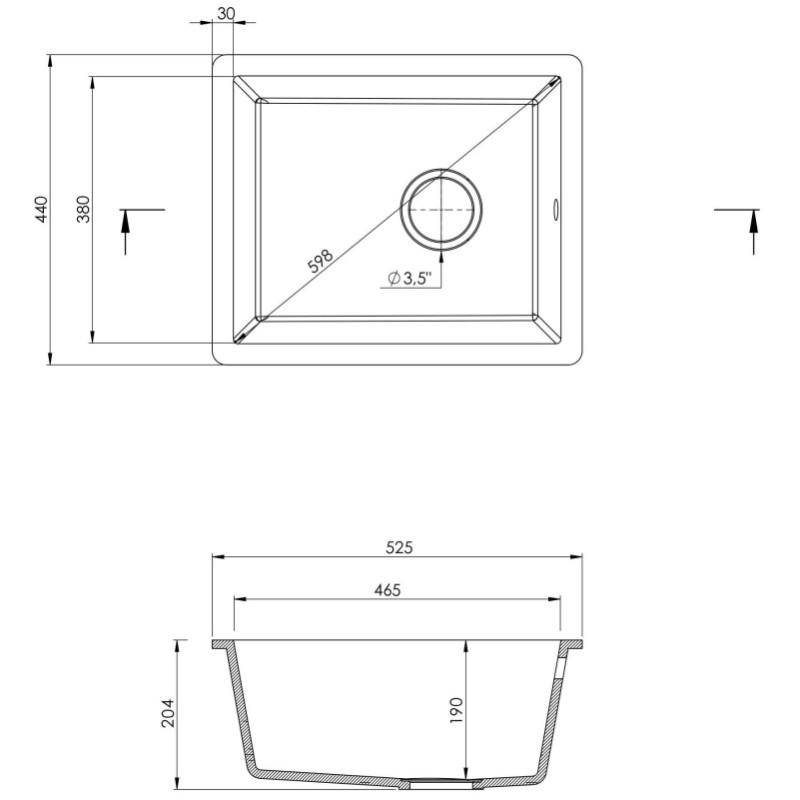 Granitowy Zlewozmywak Podblatowy 1-Komorowy Szary Matowy z Oszczędnym Syfonem Space-Saver