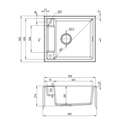 Elegancki Zlewozmywak Granitowy Alabaster 1-Komorowy, Magnetyczny z Syfonem Space-Saver