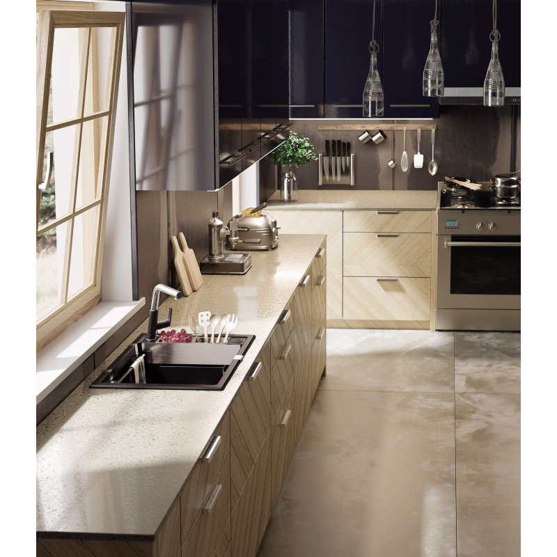 Elegancki Zlewozmywak Granitowy Alabaster 1-Komorowy, Magnetyczny z Syfonem Space-Saver