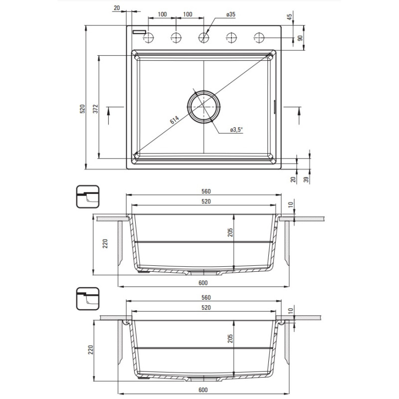 Elegancki Zlewozmywak Granitowy Magnetyczny 1-Komorowy Alabaster Matowy Deante