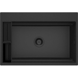 Zlewozmywak Granitowy Grafitowy Mat 1-Komorowy z Osprzętem, Magnetyczny i Stylowy