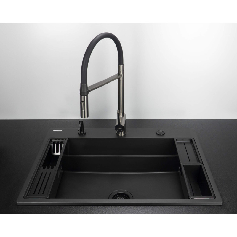 Elegancki Zlewozmywak Granitowy Nero, Matowy Design, 1 Komora, Magnetyczne Wykończenie