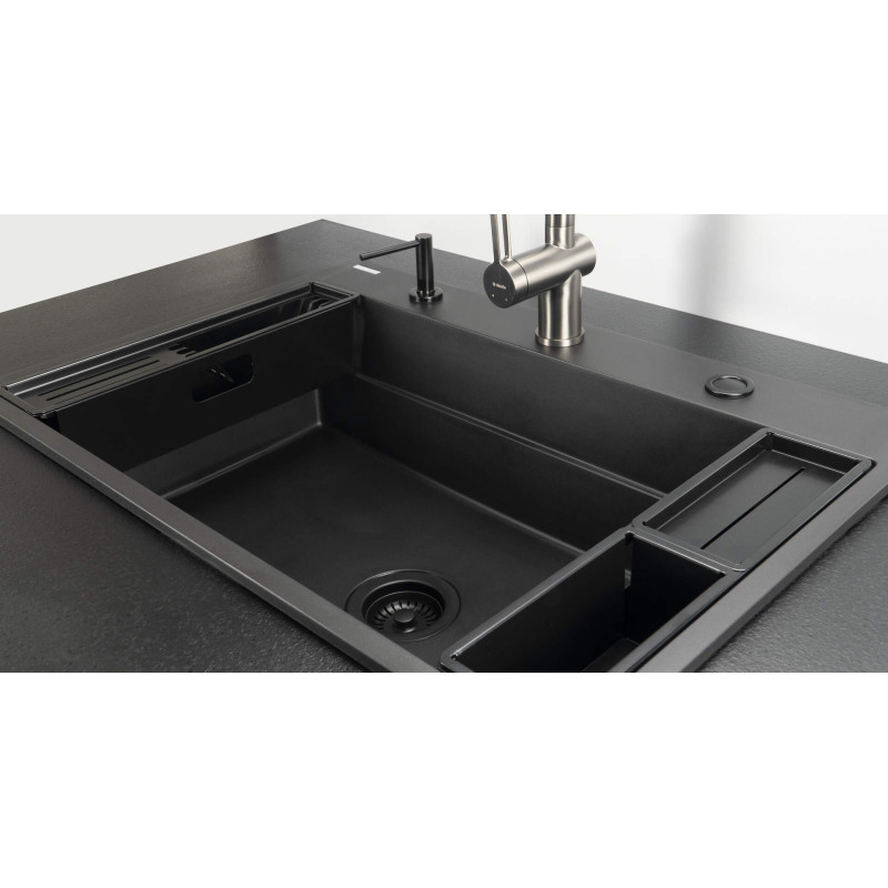 Elegancki Zlewozmywak Granitowy Nero, Matowy Design, 1 Komora, Magnetyczne Wykończenie