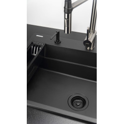 Elegancki Zlewozmywak Granitowy Nero, Matowy Design, 1 Komora, Magnetyczne Wykończenie