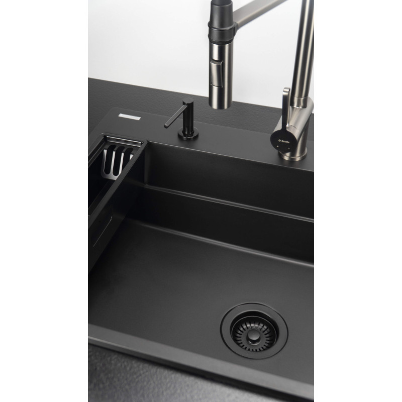 Elegancki Zlewozmywak Granitowy Nero, Matowy Design, 1 Komora, Magnetyczne Wykończenie