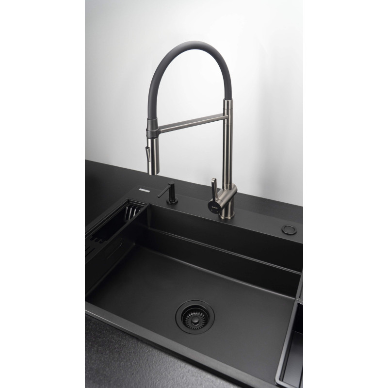 Elegancki Zlewozmywak Granitowy Nero, Matowy Design, 1 Komora, Magnetyczne Wykończenie