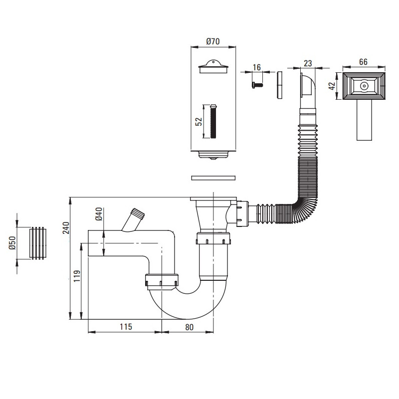 Deante Syfon 1-Komorowy Stalowy z Odpływem 2'' + AGD - Uniwersalne Rozwiązanie do Kuchni!
