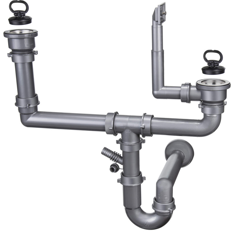 Syfon Stalowy 2-komorowy z Możliwością Podłączenia Zmywarki - Solidność i Funkcjonalność