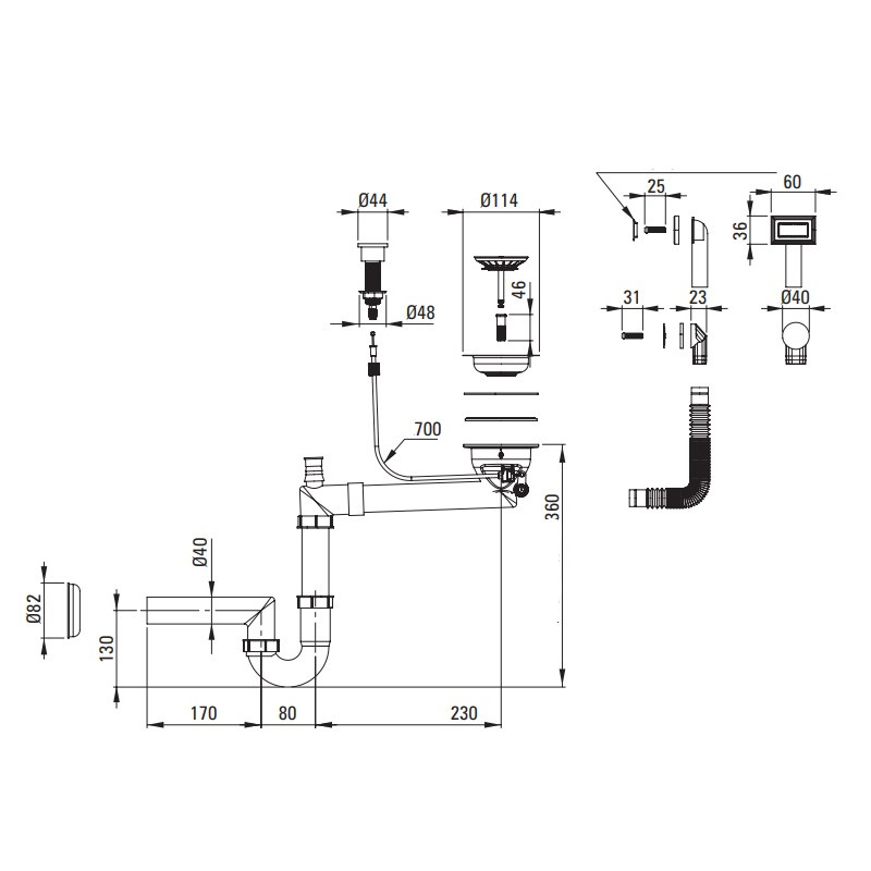 Kompaktowy Syfon Granitowy Space-Saver 1-Komora Stalowany – Idealny do Twojej Kuchni