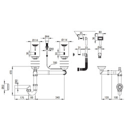 Syfon Kompaktowy do Zlewozmywaka Granitowego - Stalowy Space-Saver, 1.5 i 2 Komory