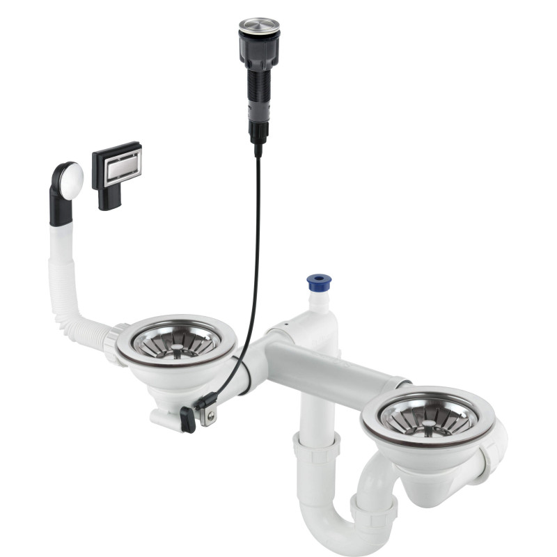 Syfon Kompaktowy do Zlewozmywaka Granitowego - Stalowy Space-Saver, 1.5 i 2 Komory