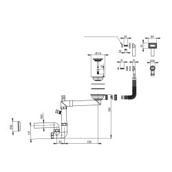 Granitowy Syfon 1-Komorowy Space-Saver Titanium z Systemem Podłączenia zmywarki/pralki