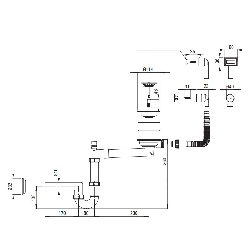 Syfon Przestrzeni Premium do Granitowego Zlewu 1-Komorowego - Oszczędność i Styl Nero