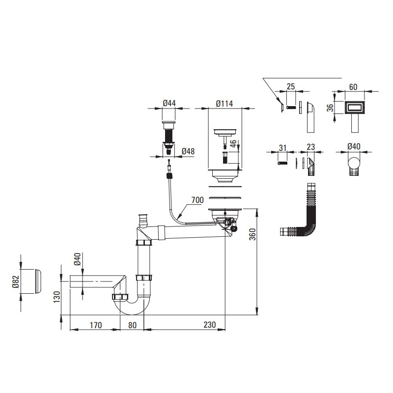Nero Syfon Granitowy "Elegance" do Zlewozmywaka 1-Komorowego z Funkcją Space-Saver