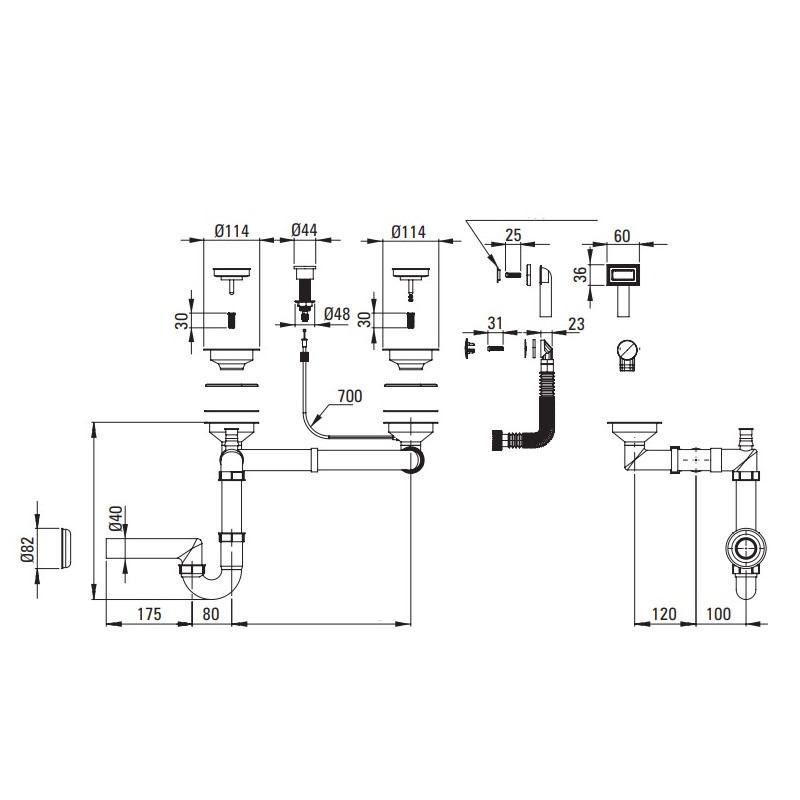 Syfon Space-Saver Nero do Zlewozmywaków Granitowych 1.5 i 2 Komorowych - Kompaktowy i Stylowy