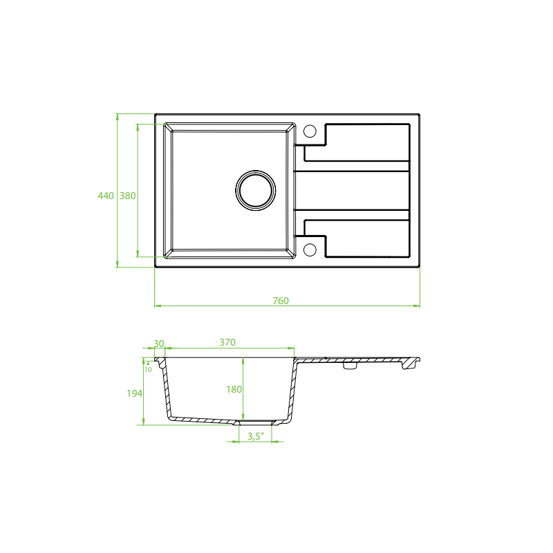 Zlewozmywak Granitowy Barbados Szary 1-Komorowy 440x760mm - Odporność i Styl w Twojej Kuchni
