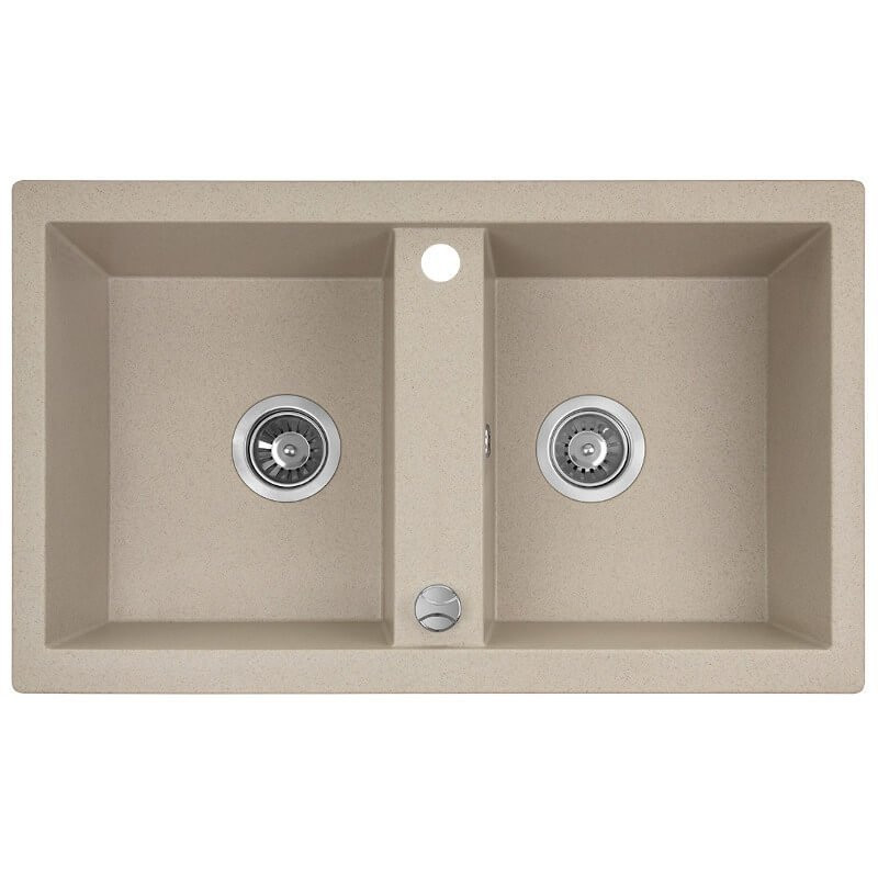 Elegancki zlewozmywak granitowy Barbados beżowy 2-komorowy 480x780mm z automatycznym zamknięciem